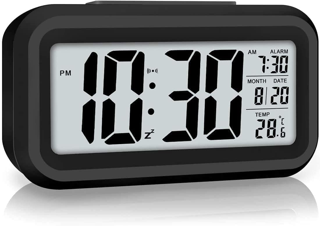 AERYS Digital Alarm Clock: Smart Night Sensor, Temp Display & Date | Best Budget Desk Clock for Students & Office (Black)