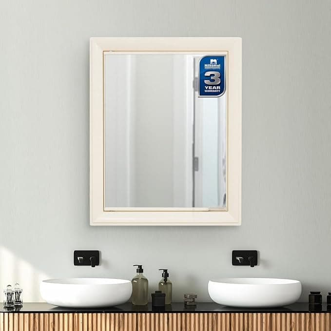 Nilkamal GEMM Wall-Mounted Bathroom Cabinet with Mirror: 5-Shelf Space-Saving Storage | Durable & Waterproof (Ivory)